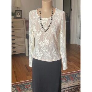 NWT Bailey 44 Cream Floral Lace Long Sleeve Top Crew Neck Stretch Ivory Small